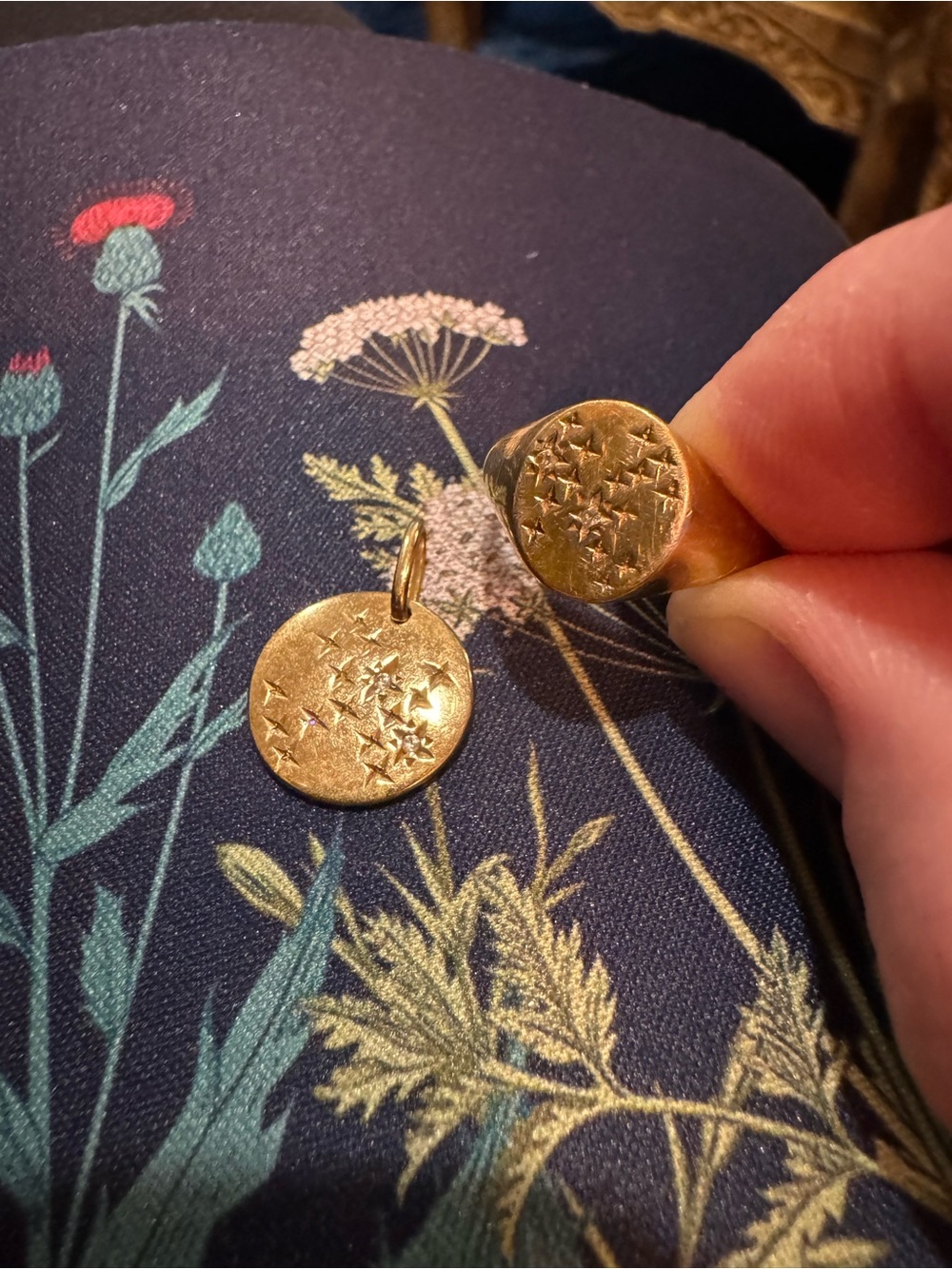 Gold-plated Sagittarius Constellation Round Pendant and size 9 Signet Ring Set